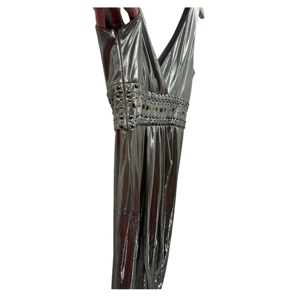 Jovani Silver Metallic Rhinestone Detail Laminated Jersey Cocktail Dress -Size 8 - Picture 8 of 10